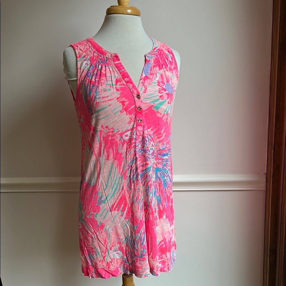 Lilly Pulitzer Shift Dress Women Essie "Never Been Betta" Sleeveless Pink S EUC